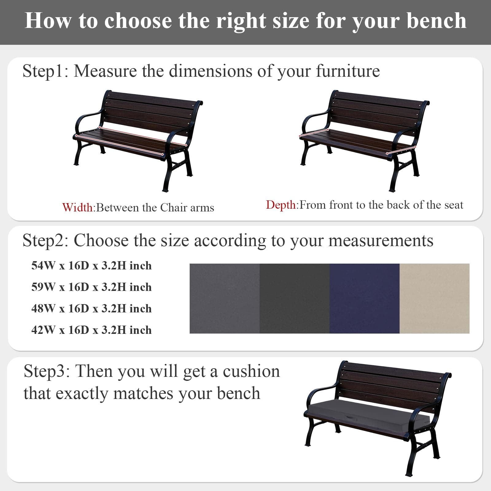 SHACOS Outdoor Bench Cushions 54 x 16 Inch, 3.2 Inch Thick High-Density Bench Cu - Thumbnail 6
