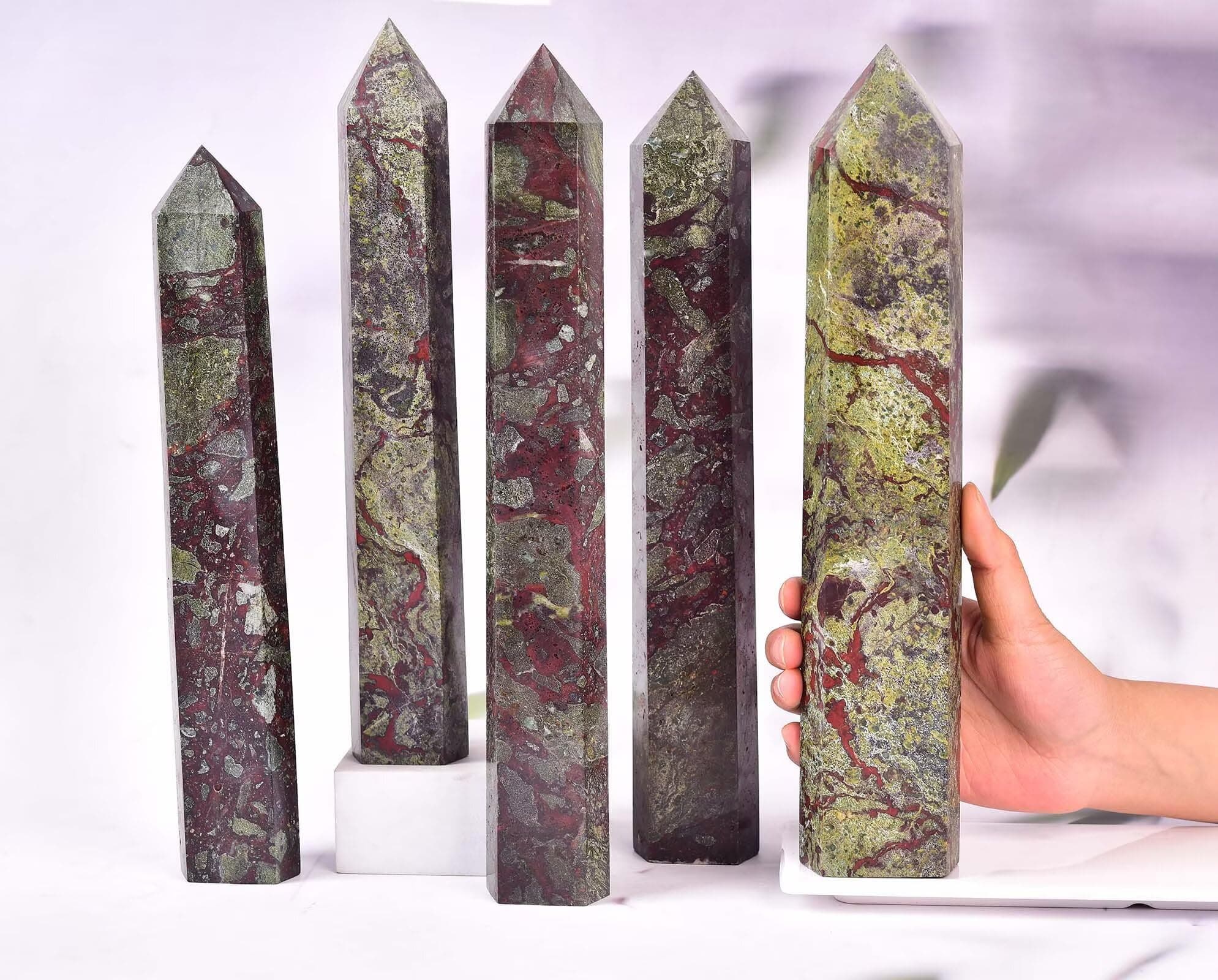 AMOYSTONE Large Blood Jasper Stone Wand Healing Crystal Obelisk Tower 6 Faceted - Thumbnail 5