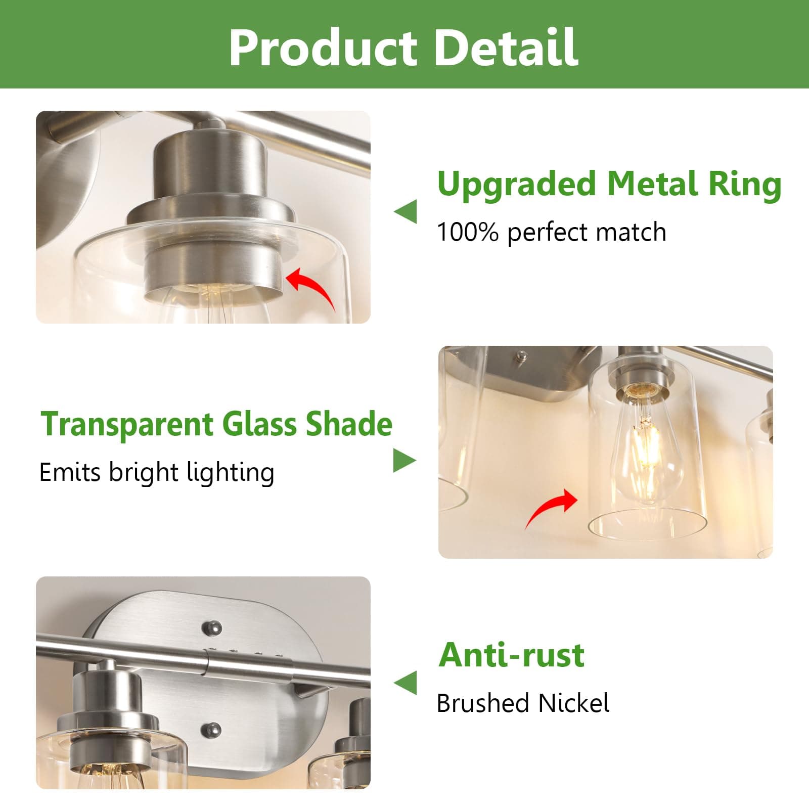Ascher 4-Light Bathroom Light Fixtures, Modern Vanity Lights with Clear Glass Sh - Thumbnail 7