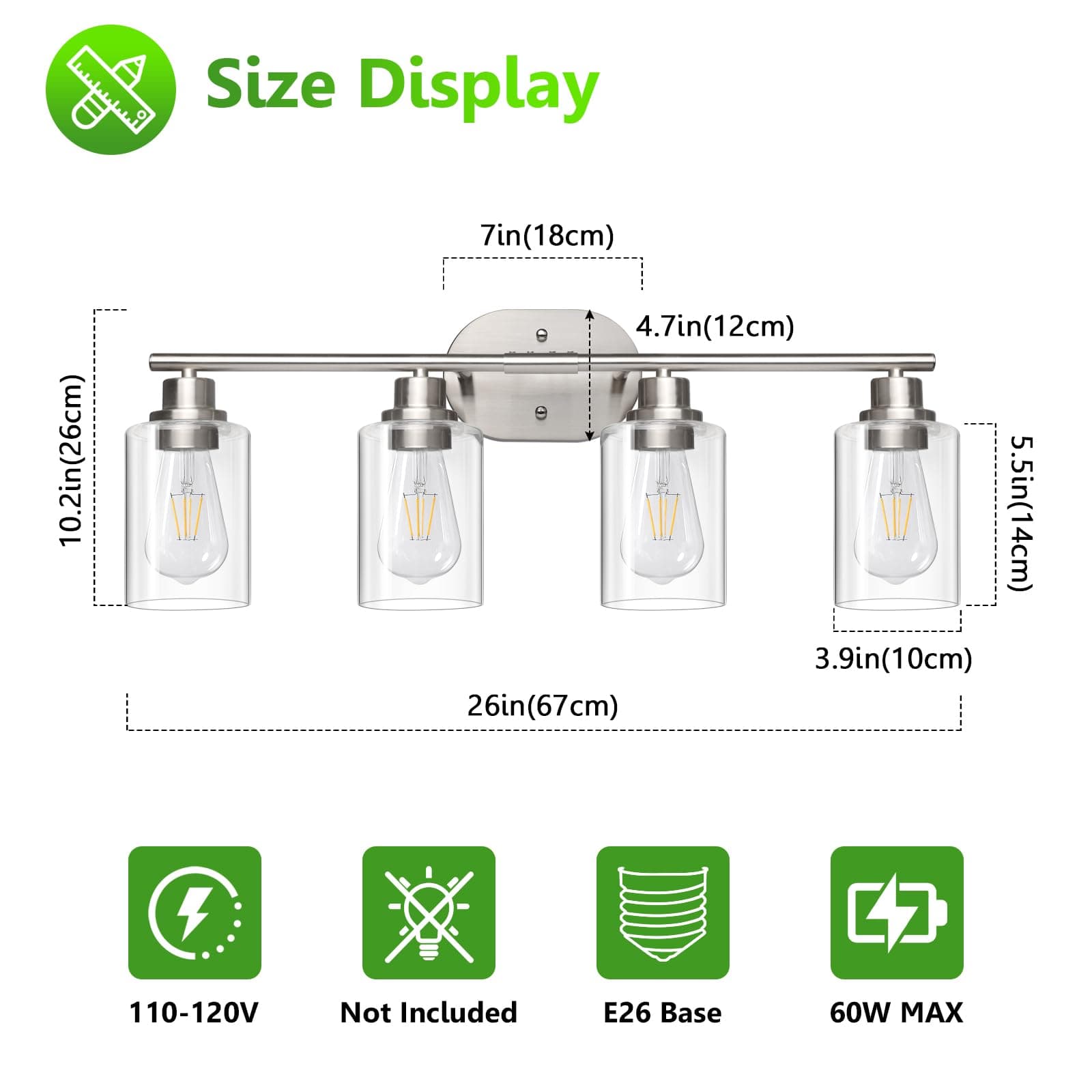 Ascher 4-Light Bathroom Light Fixtures, Modern Vanity Lights with Clear Glass Sh - Thumbnail 6