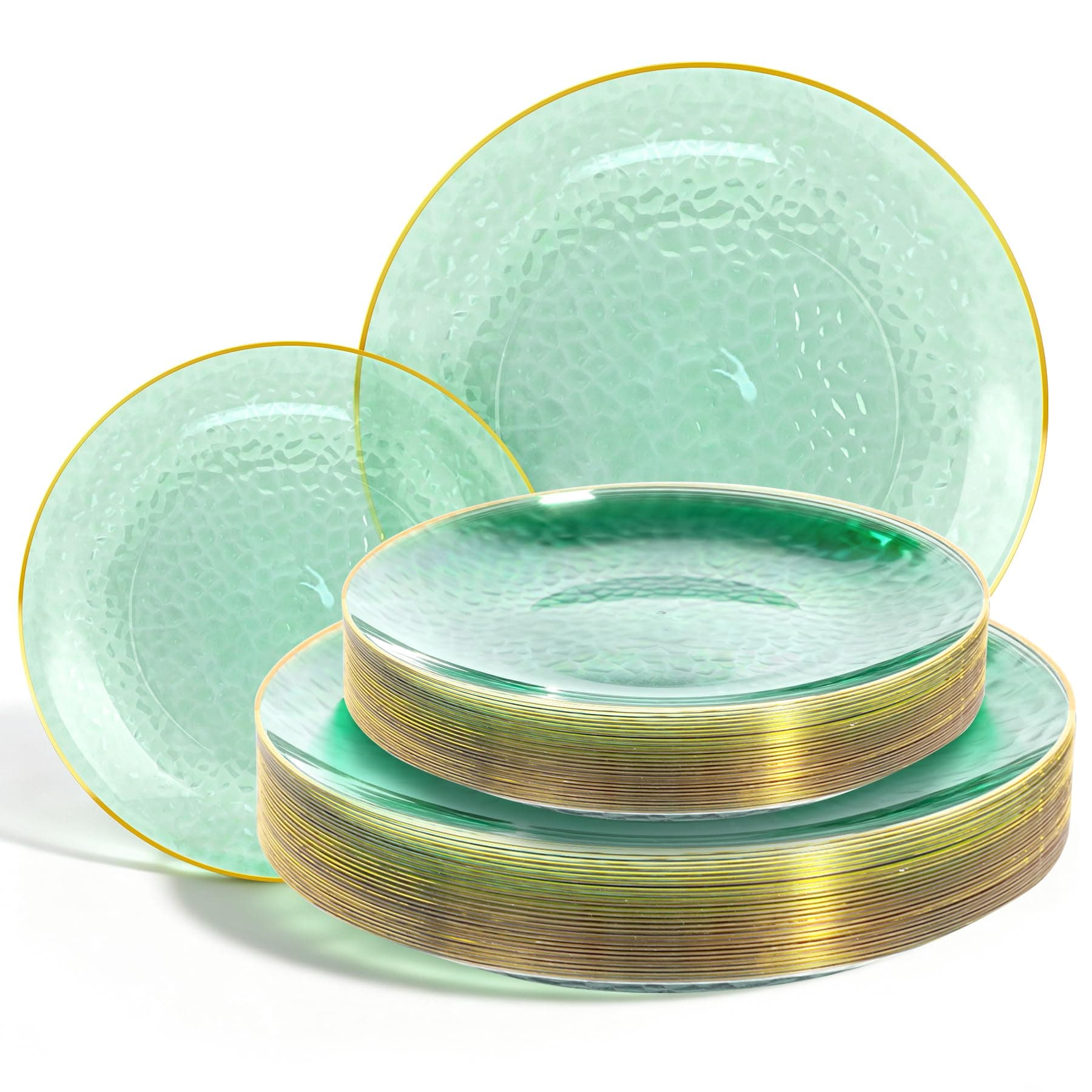 Lullaby 60pcs Green Plastic Plates with Gold Rim, Includes 30pcs Dinner Plate 10