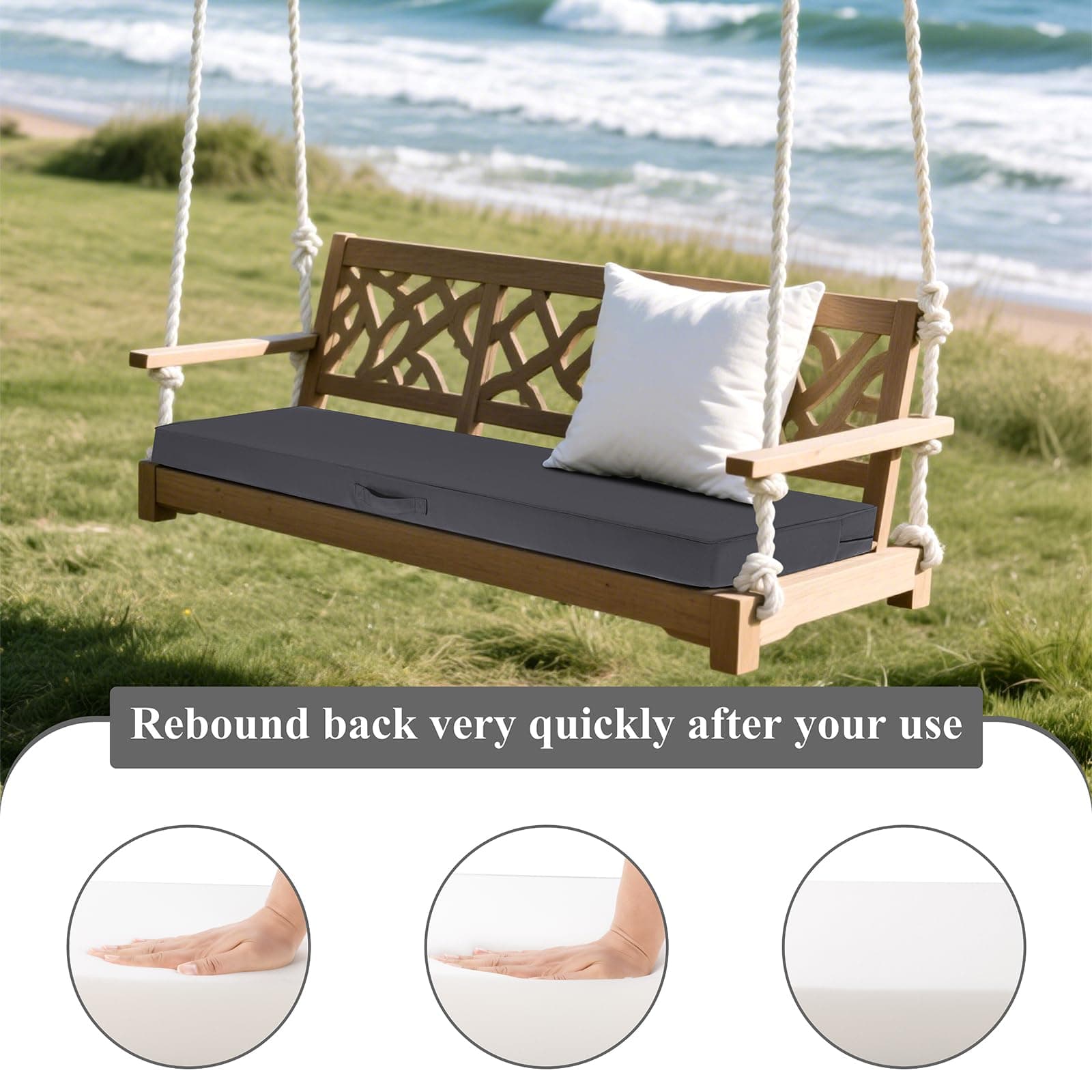 SHACOS Outdoor Bench Cushions 54 x 16 Inch, 3.2 Inch Thick High-Density Bench Cu - Thumbnail 2