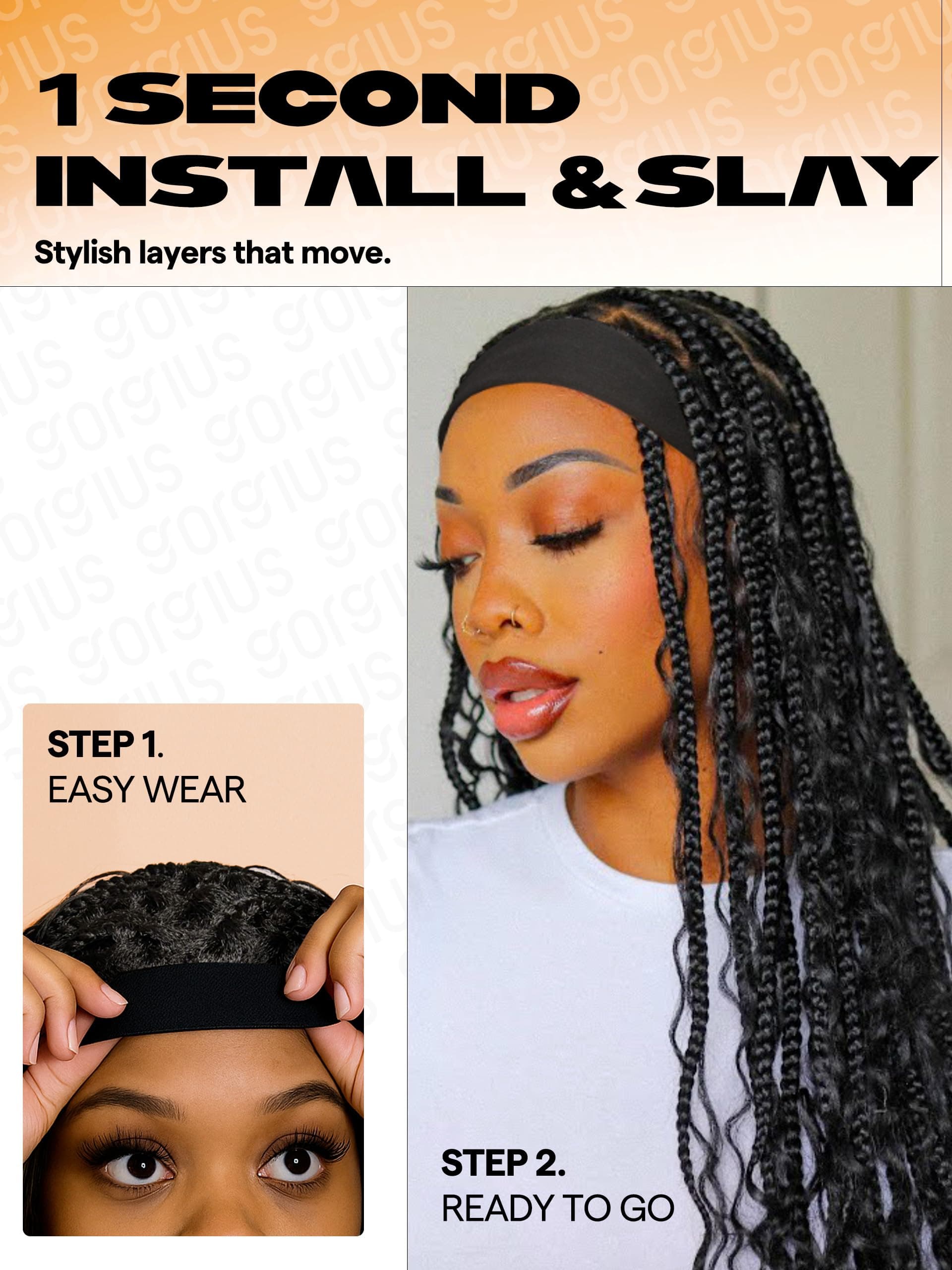 GORGIUS Goddess Braids Wigs Ready To Go Braided Headband Wig with Curly Strands - Thumbnail 3