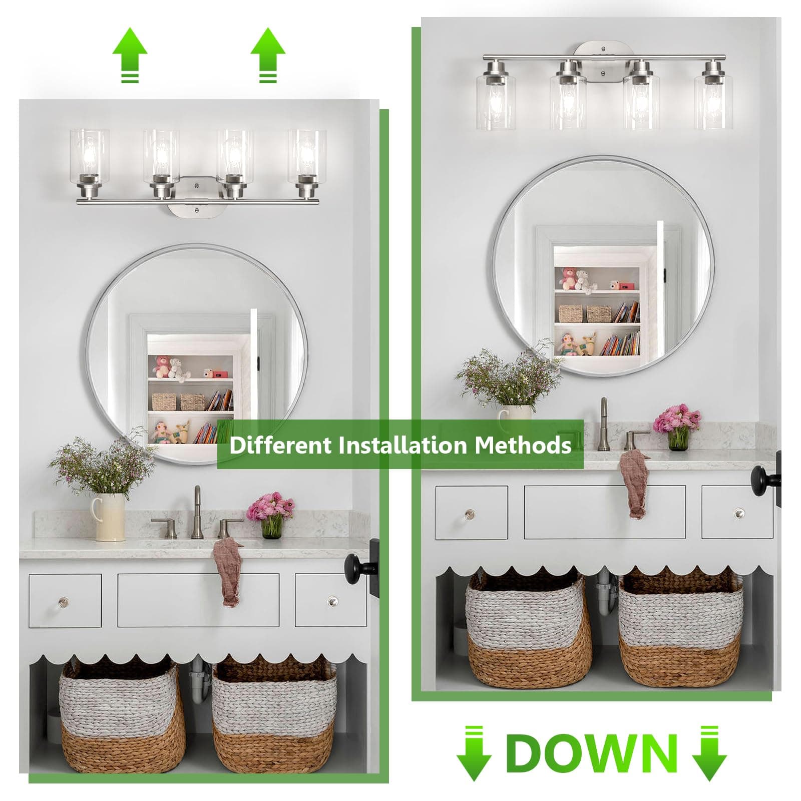 Ascher 4-Light Bathroom Light Fixtures, Modern Vanity Lights with Clear Glass Sh - Thumbnail 3