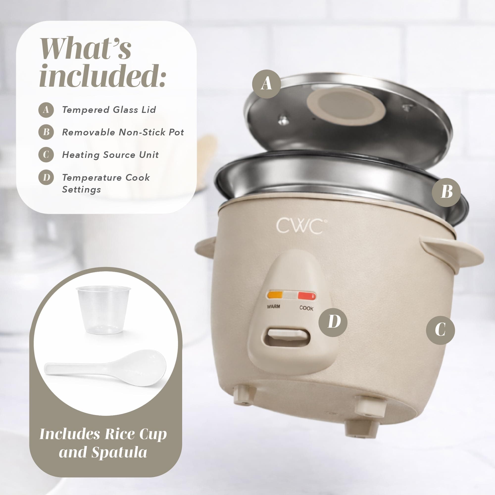 COOK WITH COLOR 6 Cup Rice Cooker 300W - Effortless Cooking and Perfectly, Cooks - Thumbnail 2