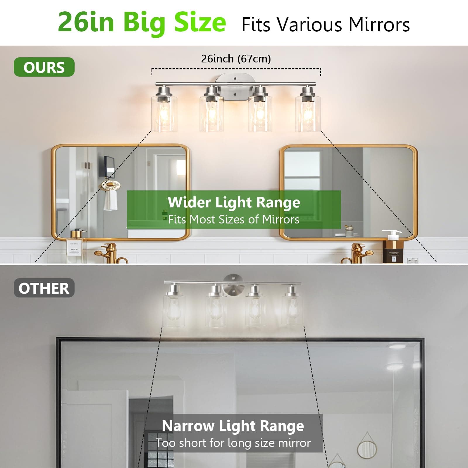 Ascher 4-Light Bathroom Light Fixtures, Modern Vanity Lights with Clear Glass Sh - Thumbnail 2