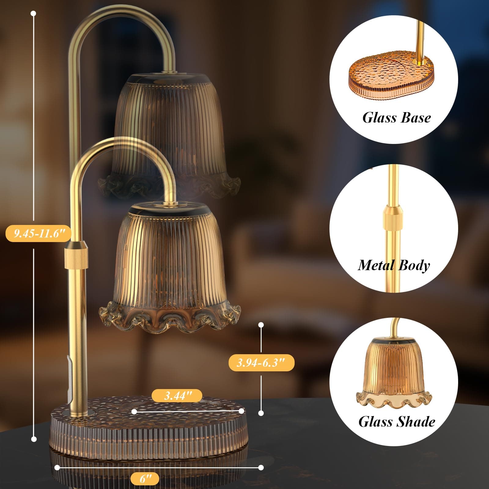 WYghyronic Candle Warmer Lamp with Adjustable Height - Flameless 4-Level Dimmabl - Thumbnail 3