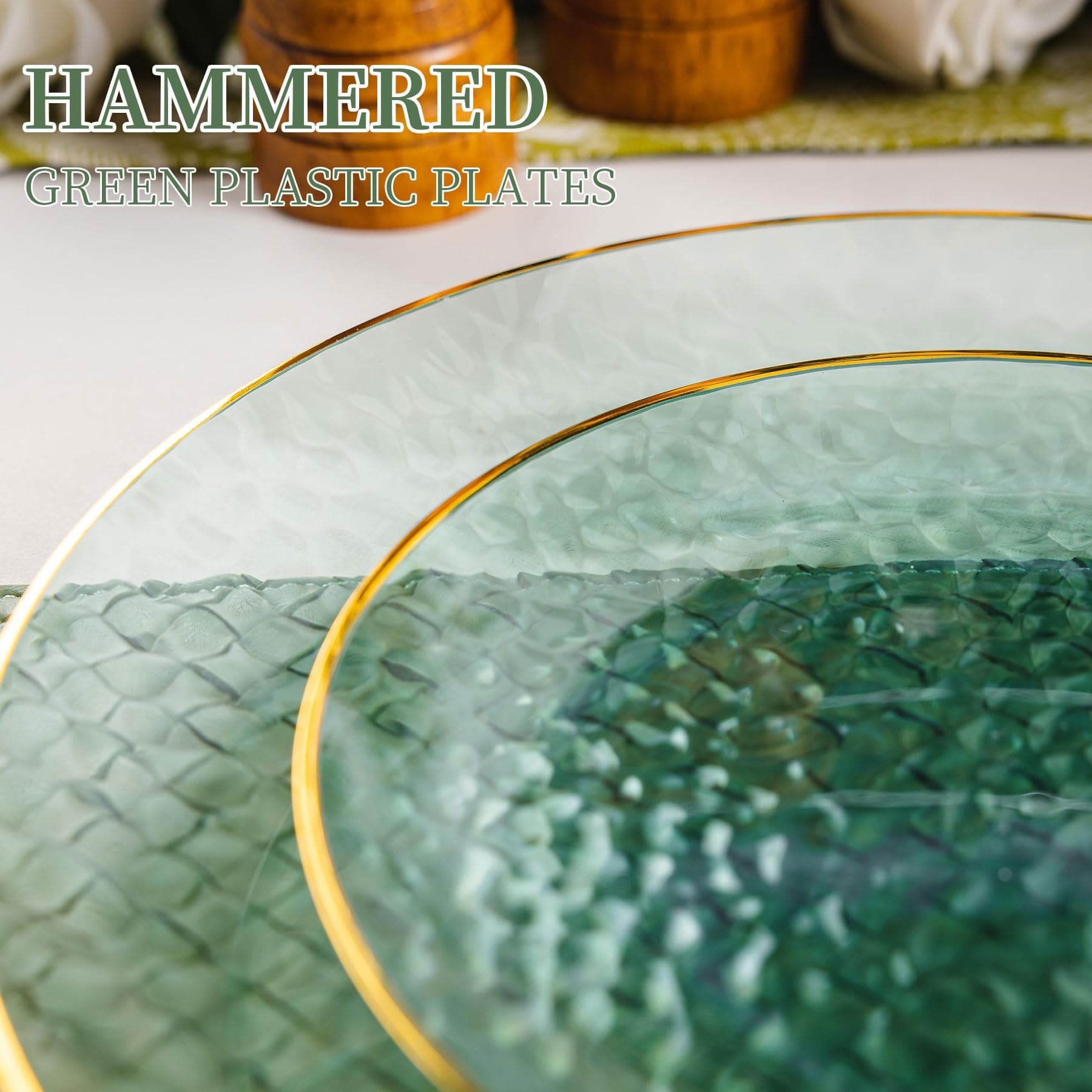 Lullaby 60pcs Green Plastic Plates with Gold Rim, Includes 30pcs Dinner Plate 10 - Thumbnail 3