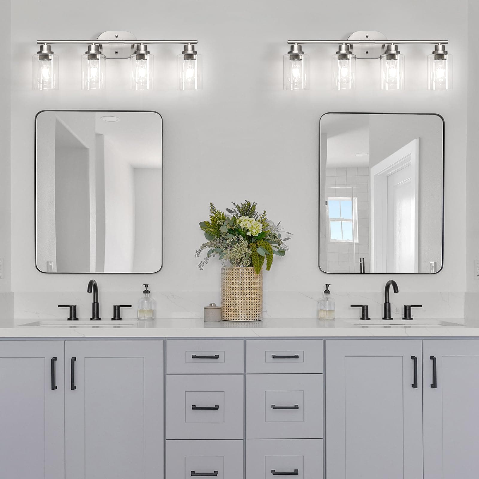 Ascher 4-Light Bathroom Light Fixtures, Modern Vanity Lights with Clear Glass Sh - Thumbnail 9