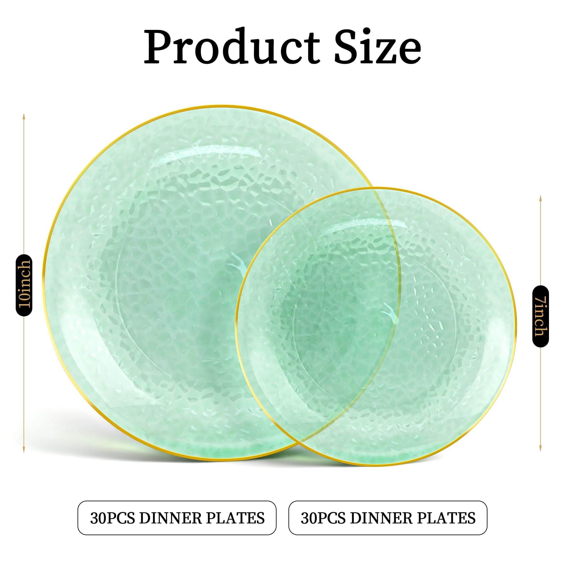 Lullaby 60pcs Green Plastic Plates with Gold Rim, Includes 30pcs Dinner Plate 10 - Thumbnail 2