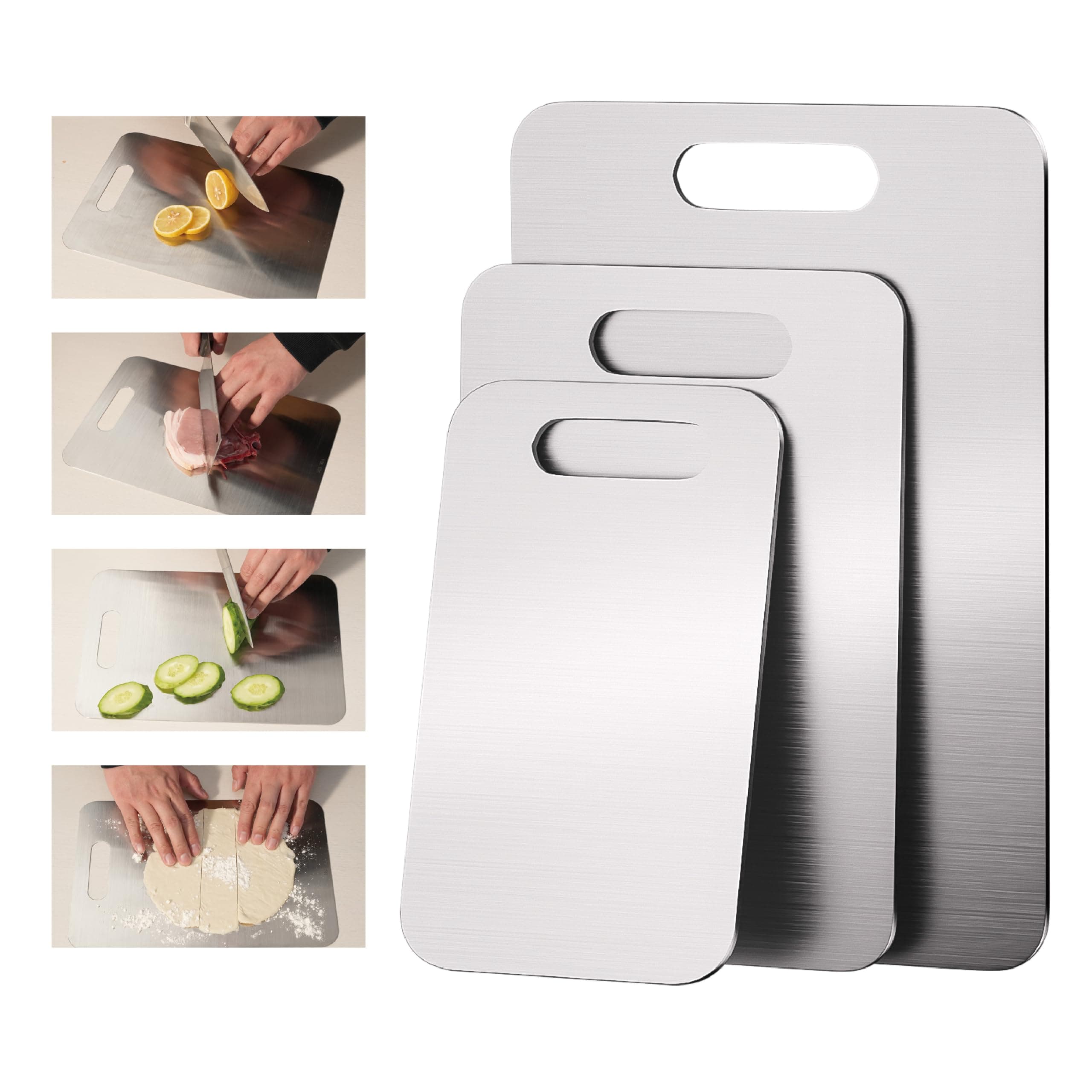 3 PCS Stainless Steel Cutting Boards Kitchen 304 Metal Non Toxic Chopping Boards