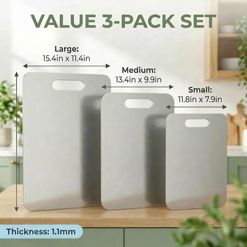 3 PCS Stainless Steel Cutting Boards Kitchen 304 Metal Non Toxic Chopping Boards - Thumbnail 5