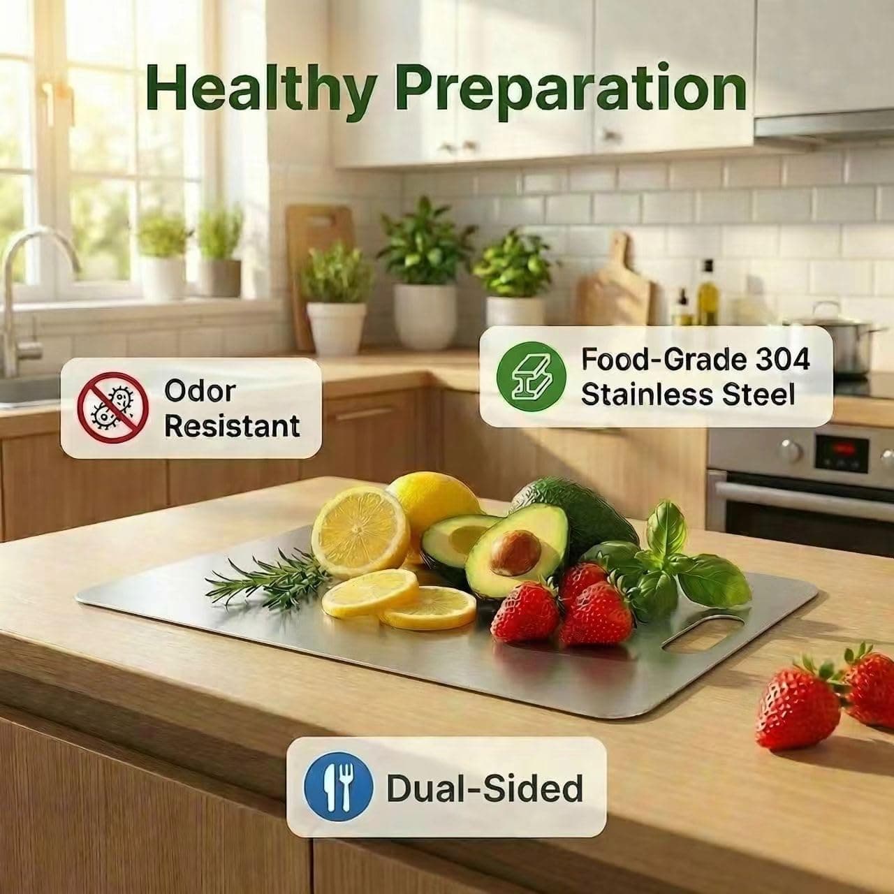 3 PCS Stainless Steel Cutting Boards Kitchen 304 Metal Non Toxic Chopping Boards - Thumbnail 4