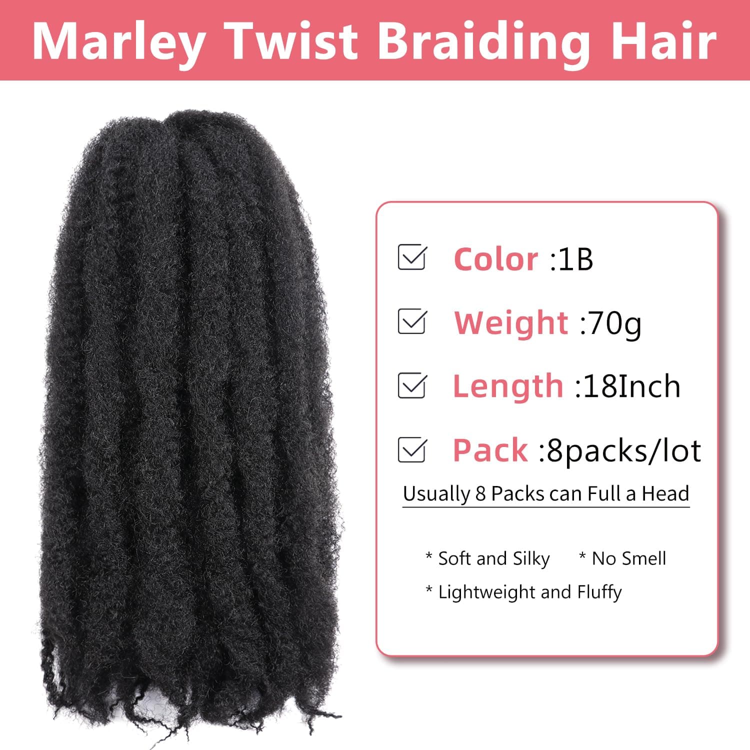 Marley Twist Braiding Hair-18Inch 8packs Cuban Twist Hair Soft Marley Hair for B - Thumbnail 2
