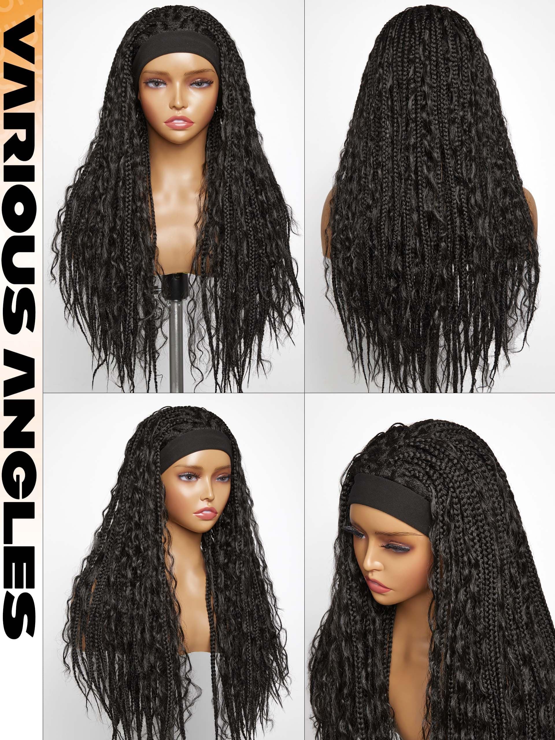 GORGIUS Goddess Braids Wigs Ready To Go Braided Headband Wig with Curly Strands - Thumbnail 6