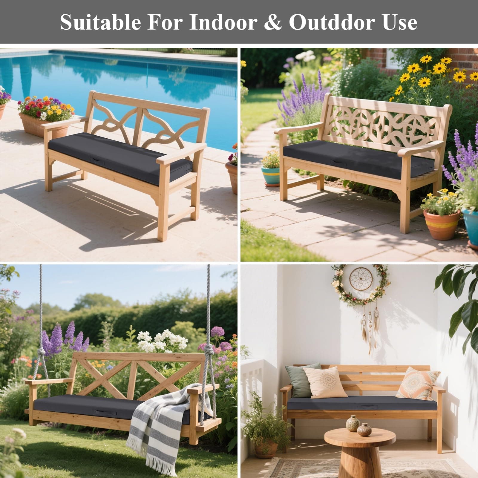 SHACOS Outdoor Bench Cushions 54 x 16 Inch, 3.2 Inch Thick High-Density Bench Cu - Thumbnail 8