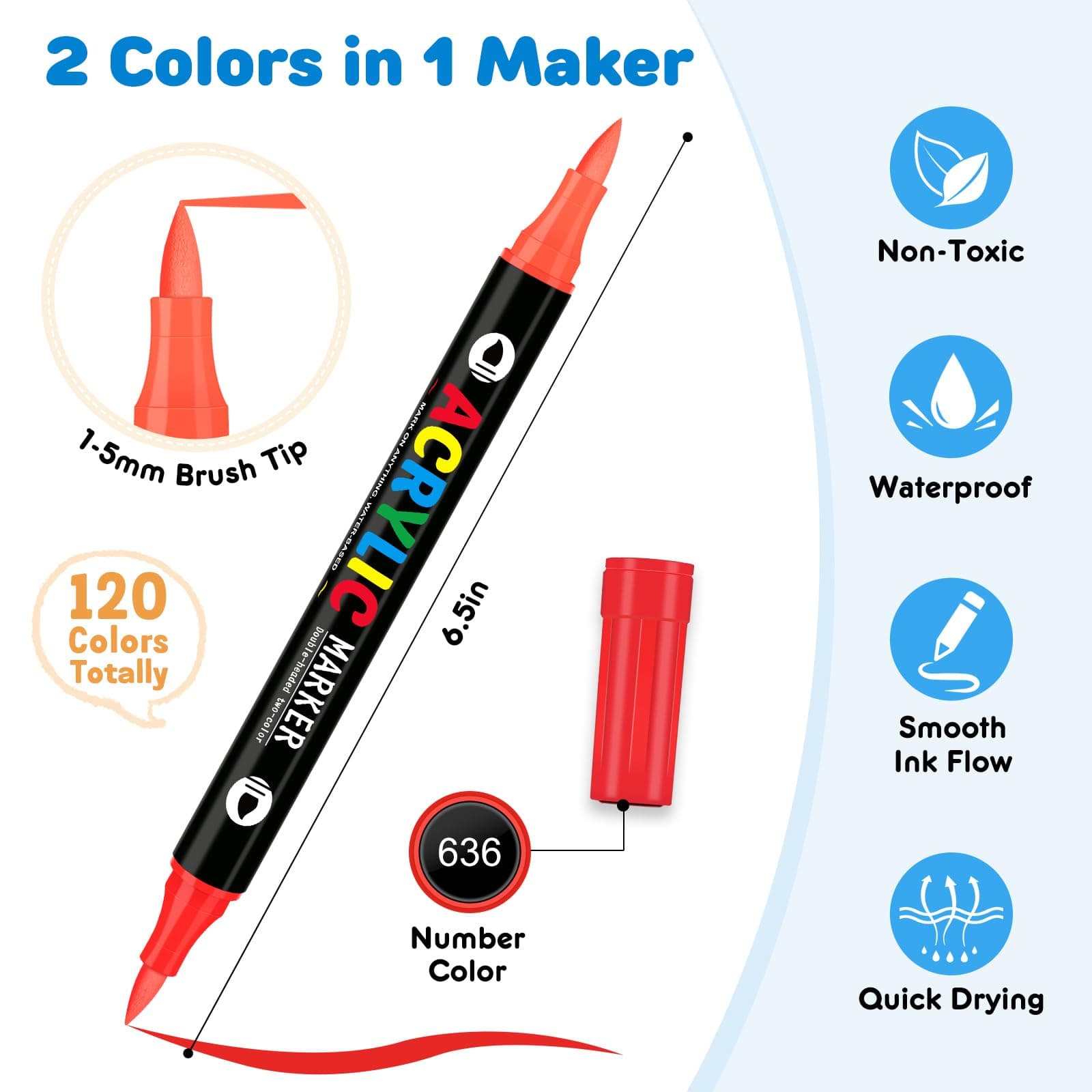 120 Colors Acrylic Paint Markers, Dual Tip Acrylic Paint Pens with Brush Tip for - Thumbnail 2