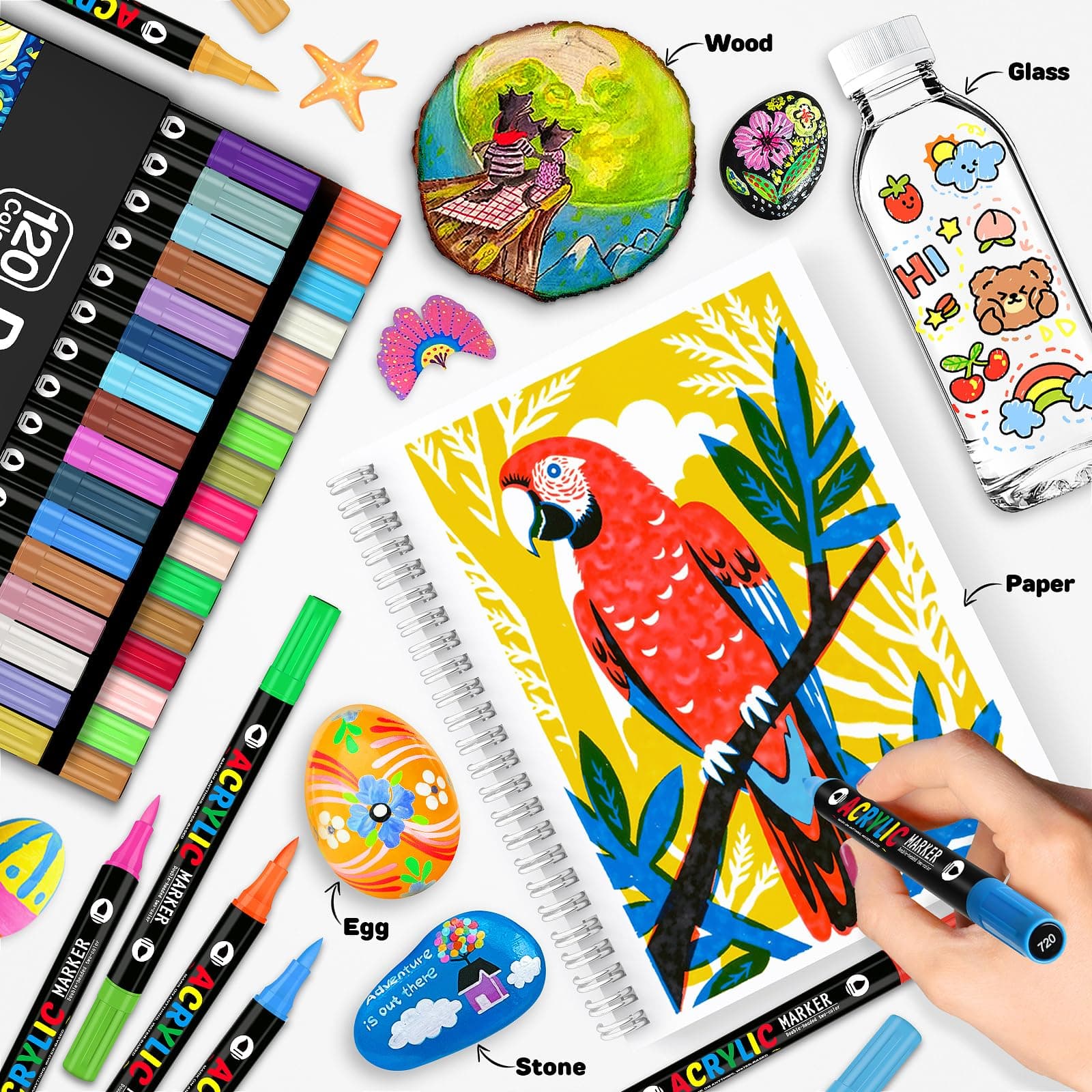 120 Colors Acrylic Paint Markers, Dual Tip Acrylic Paint Pens with Brush Tip for - Thumbnail 6