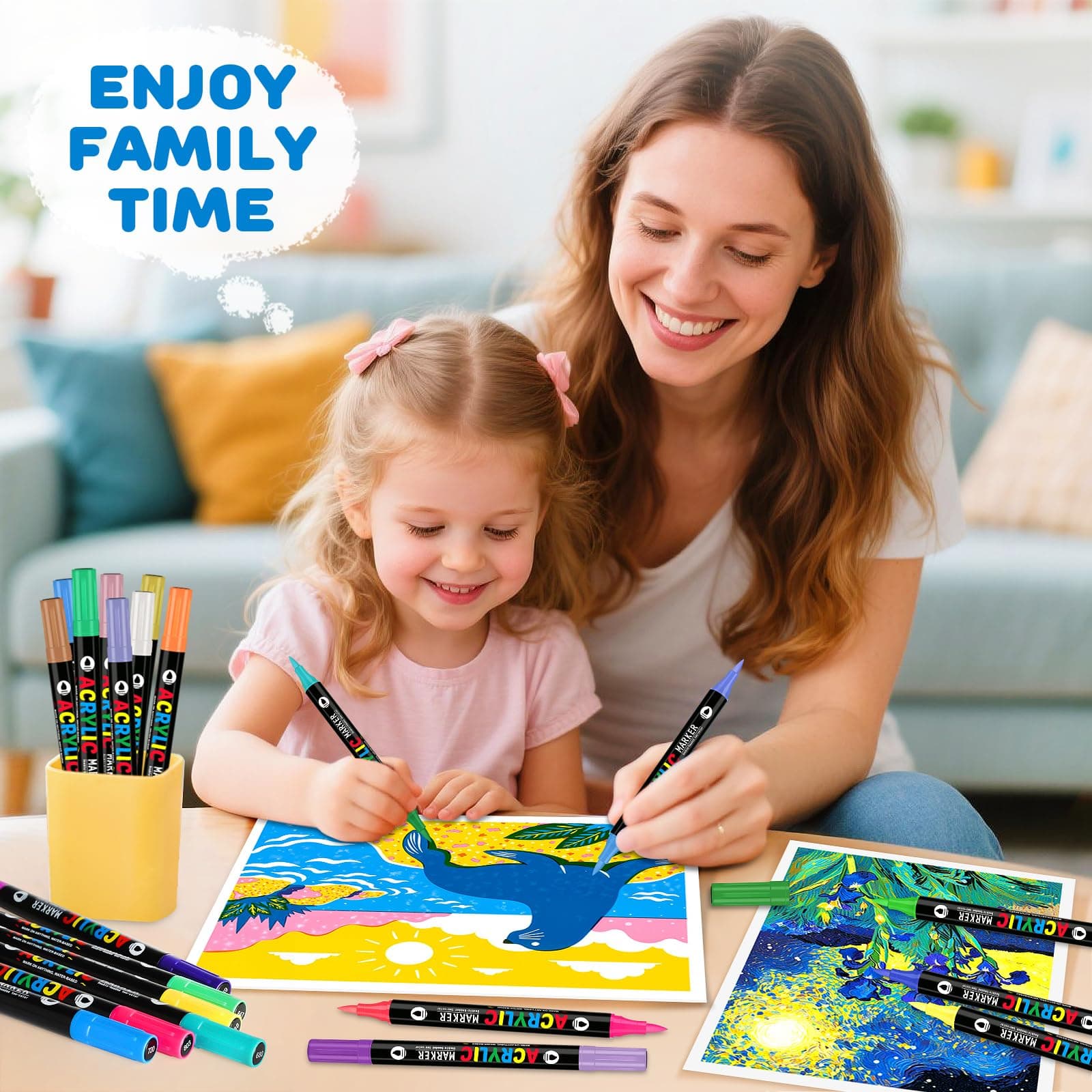 120 Colors Acrylic Paint Markers, Dual Tip Acrylic Paint Pens with Brush Tip for - Thumbnail 7