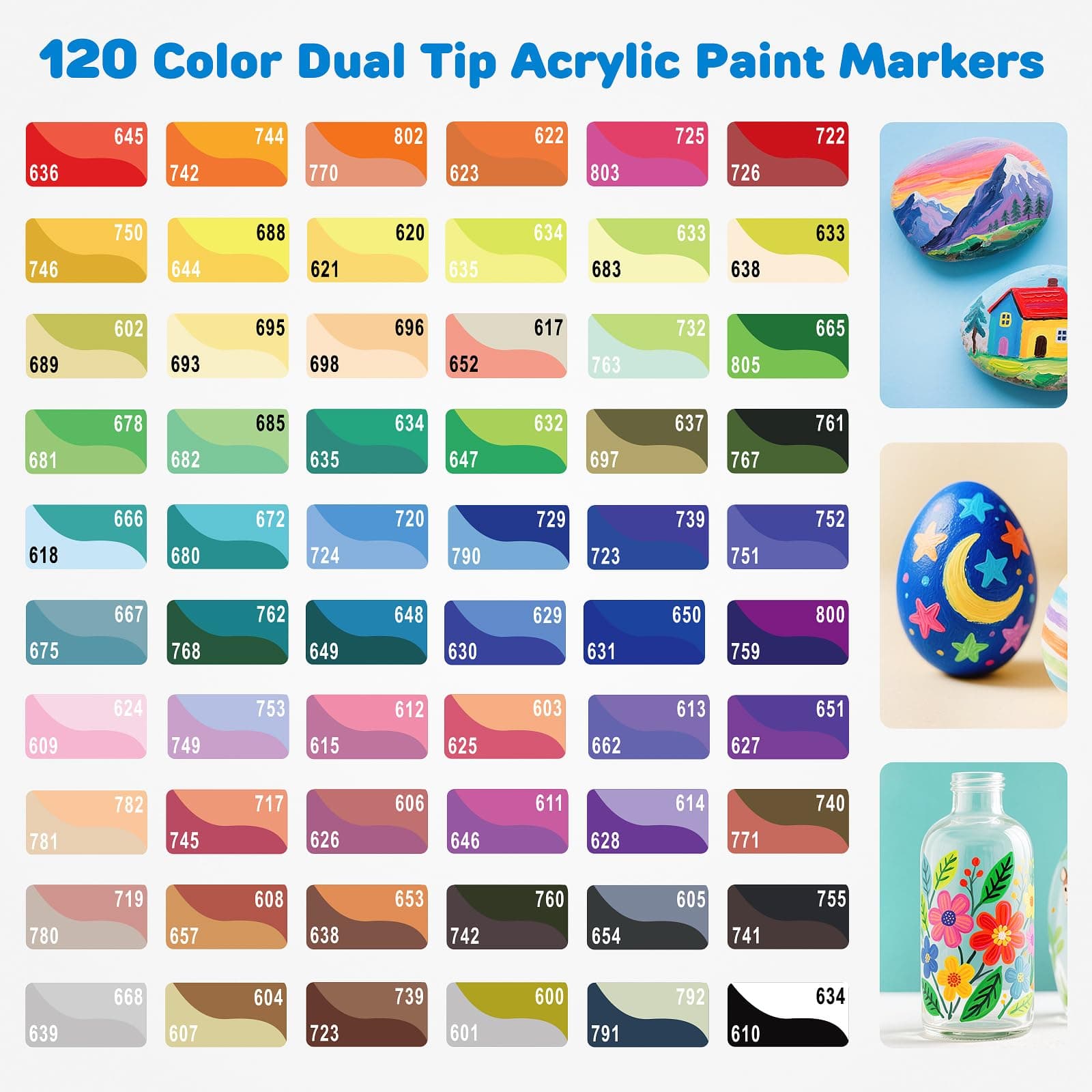 120 Colors Acrylic Paint Markers, Dual Tip Acrylic Paint Pens with Brush Tip for - Thumbnail 3