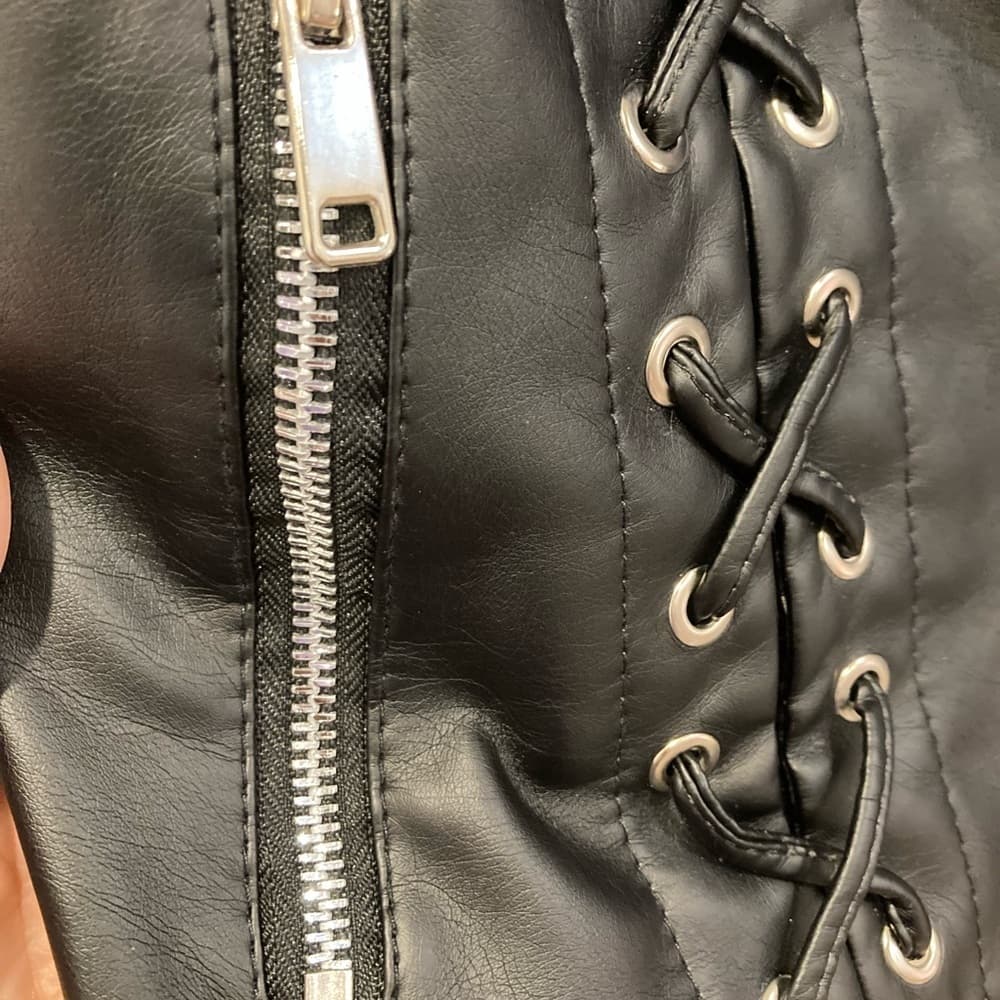 Women's Black Lace-Up Leather Jackets - Thumbnail 4