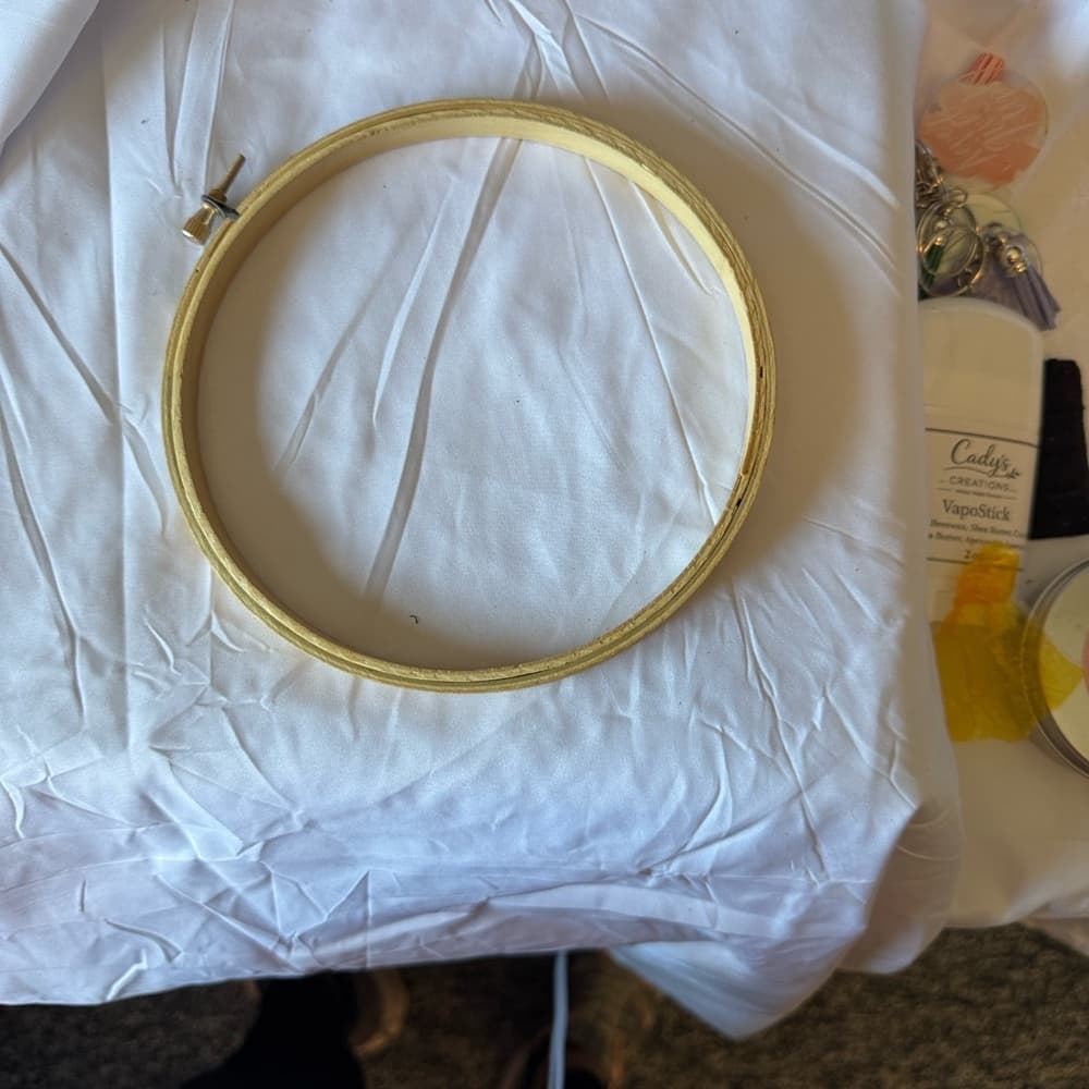Gold Embroidery Hoop with White Fabric
