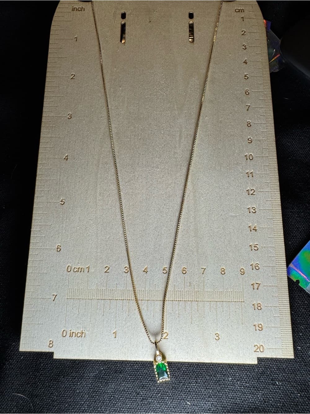 ★ Emerald Green Crystal Pendant Necklace Gold Tone Dainty Chain - Thumbnail 5