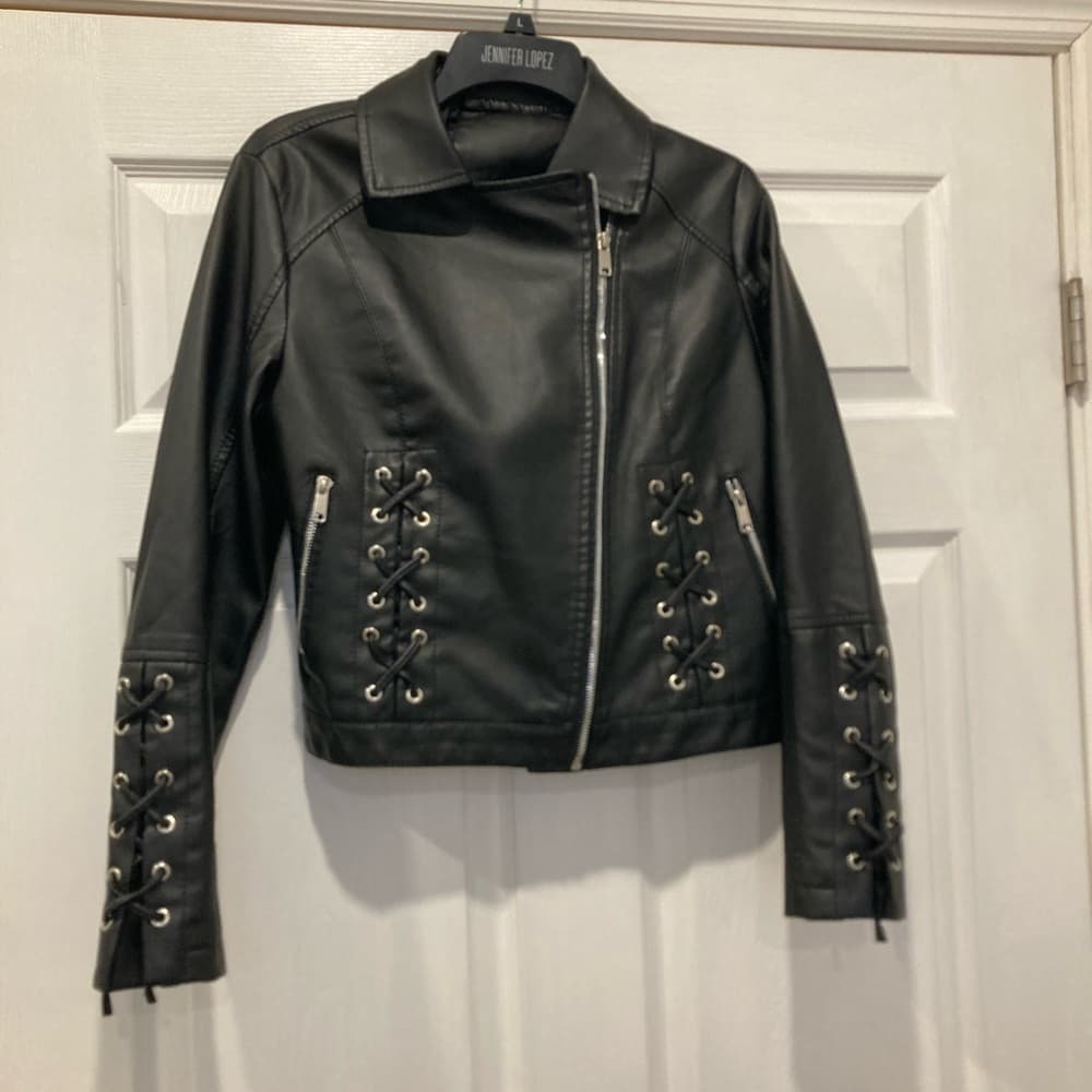 Women's Black Lace-Up Leather Jackets