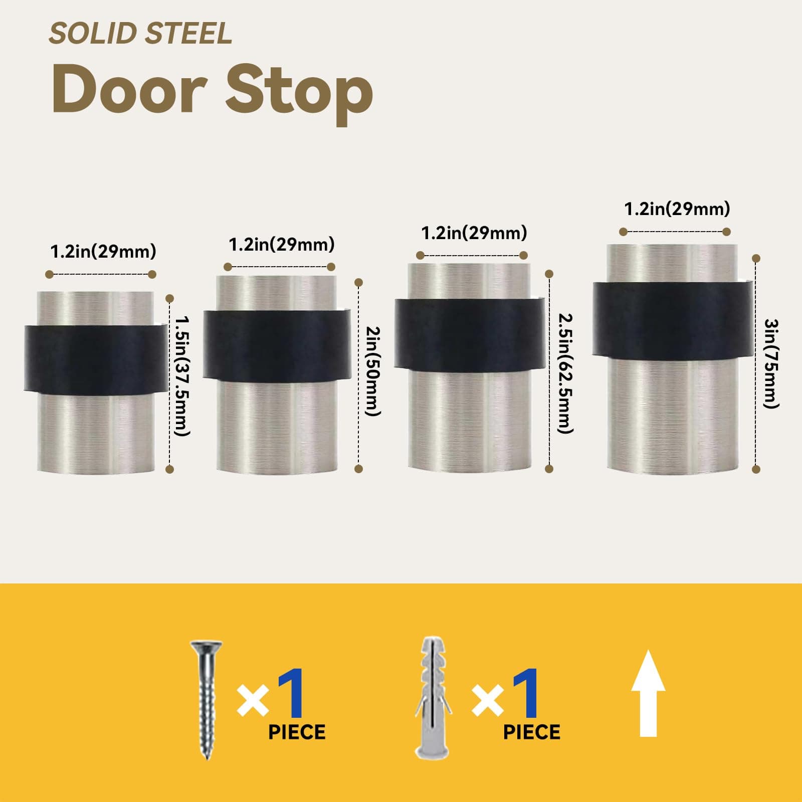 KHTUMEWARE 4 Pack 3 in Floor Door Stopper Brushed Satin Nickel Wall Protector Co - Thumbnail 4