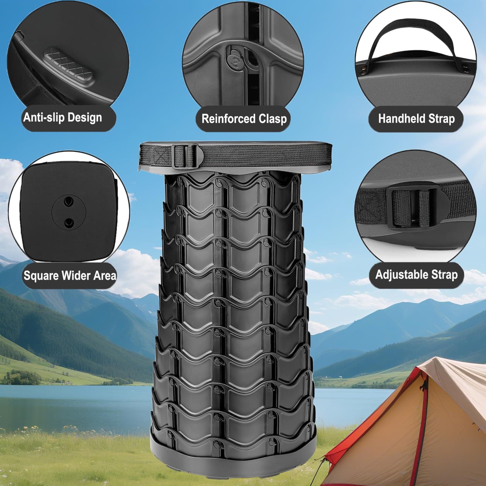 2 Pack Collapsible Stool, 400lbs Max Weight, Lightweight But Sturdy, Portable Re - Thumbnail 3