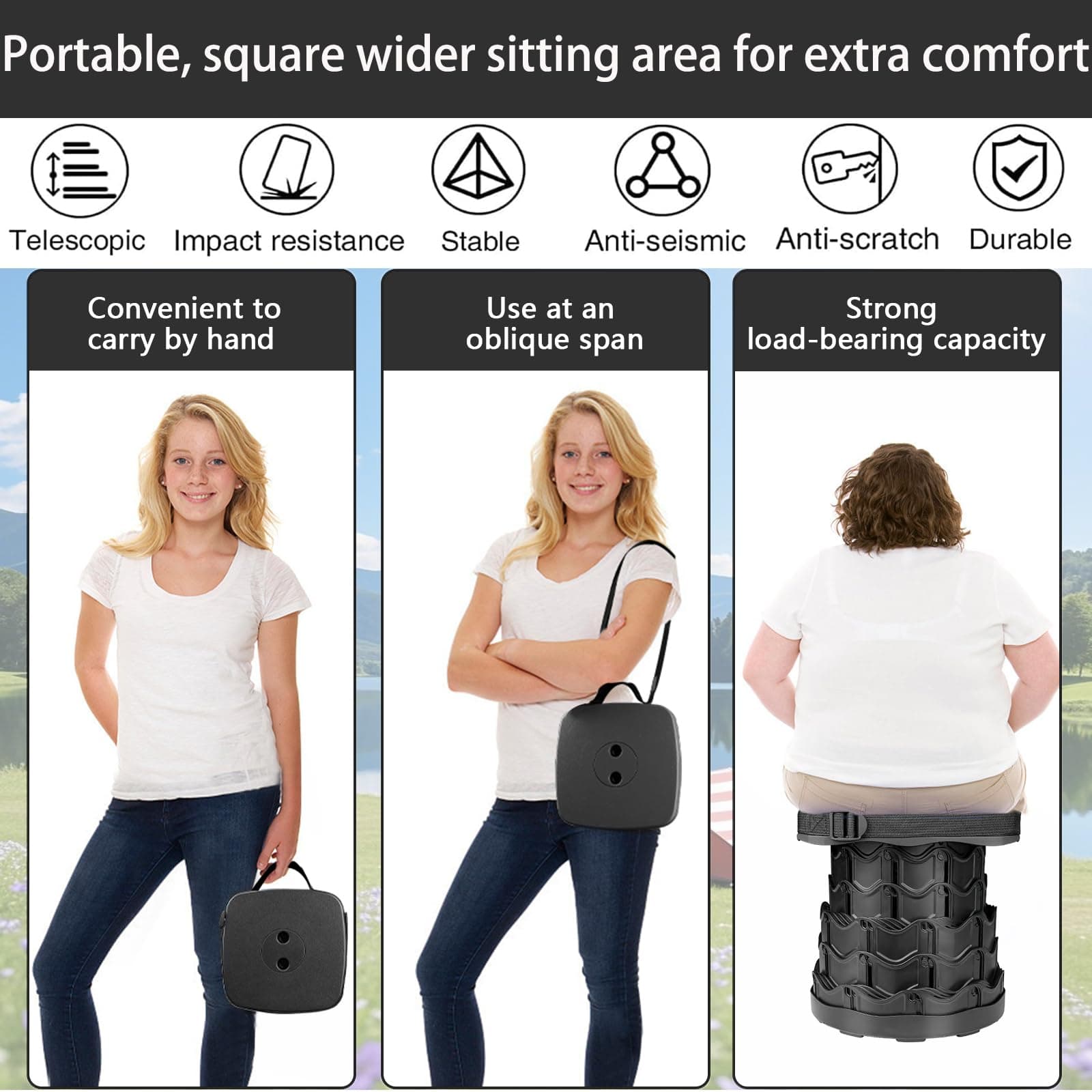2 Pack Collapsible Stool, 400lbs Max Weight, Lightweight But Sturdy, Portable Re - Thumbnail 5