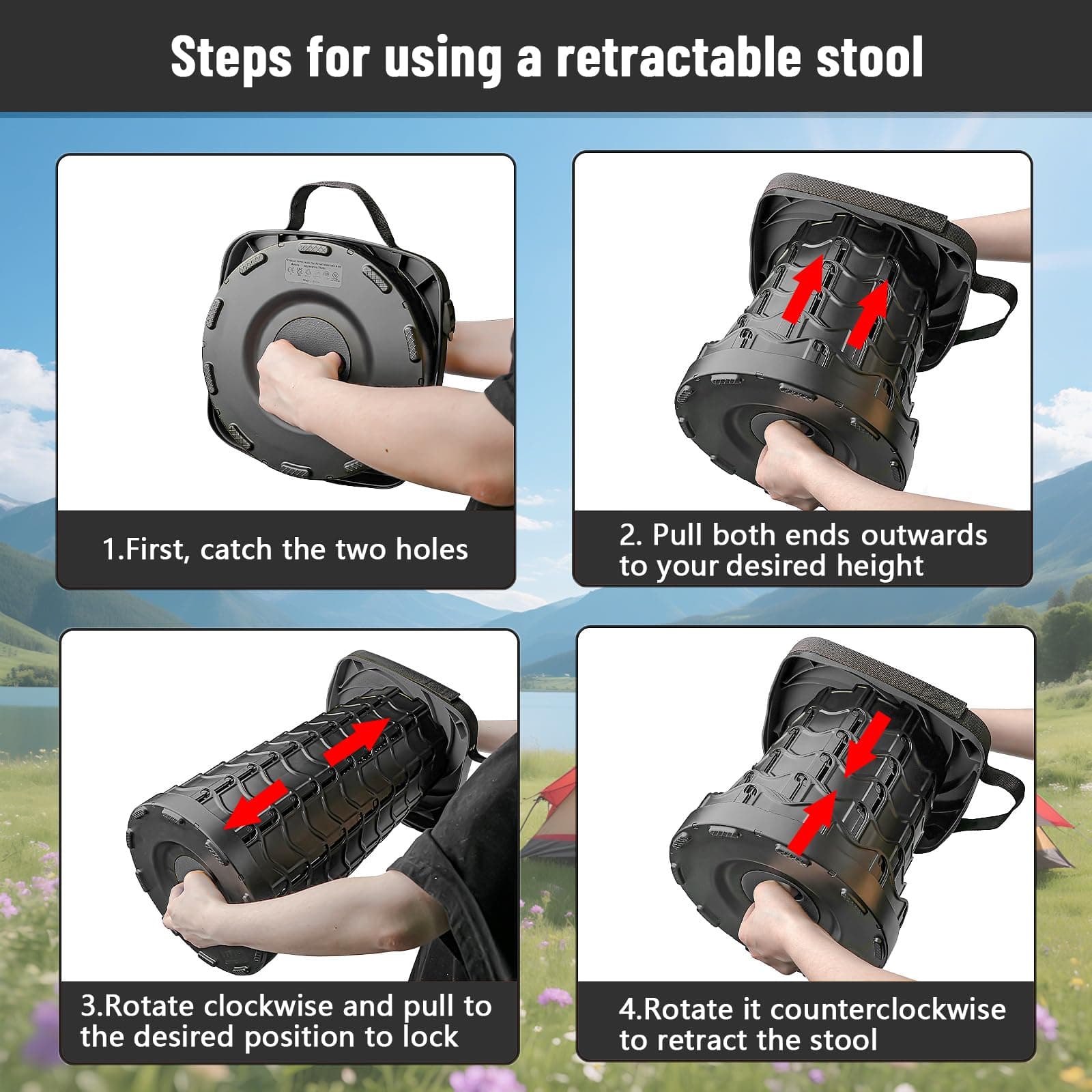 2 Pack Collapsible Stool, 400lbs Max Weight, Lightweight But Sturdy, Portable Re - Thumbnail 4