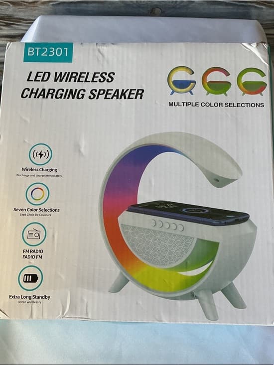 LED Wireless Charging Speaker RGB Light Bluetooth Speaker FM Radio USB AUX - Thumbnail 7