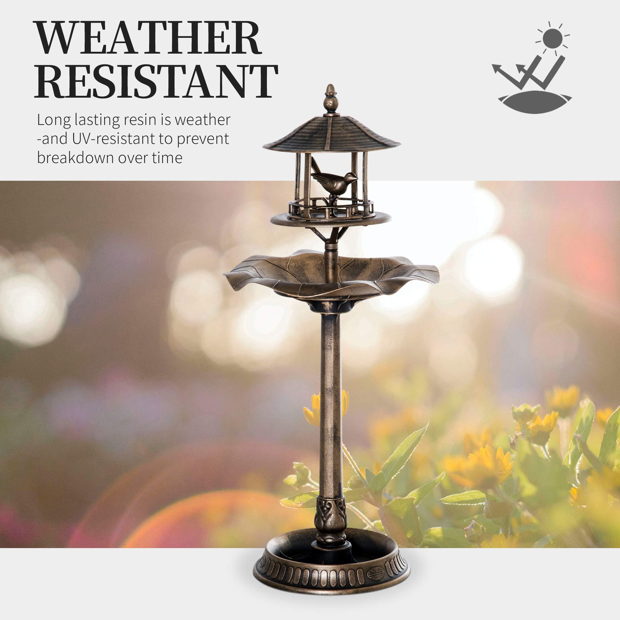 Outsunny 3-In-1 Garden Bird Bath Bowl Pedastal Bird Feeder Large Water Basin