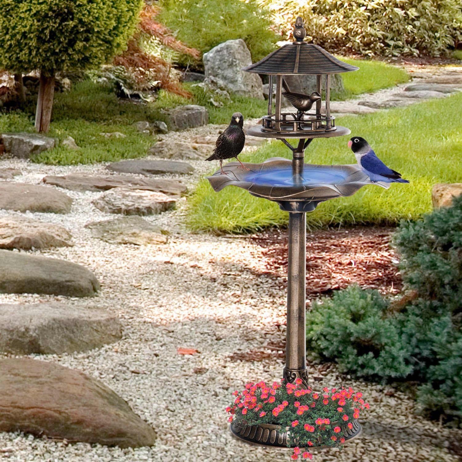 Outsunny 3-In-1 Garden Bird Bath Bowl Pedastal Bird Feeder Large Water Basin - Thumbnail 3