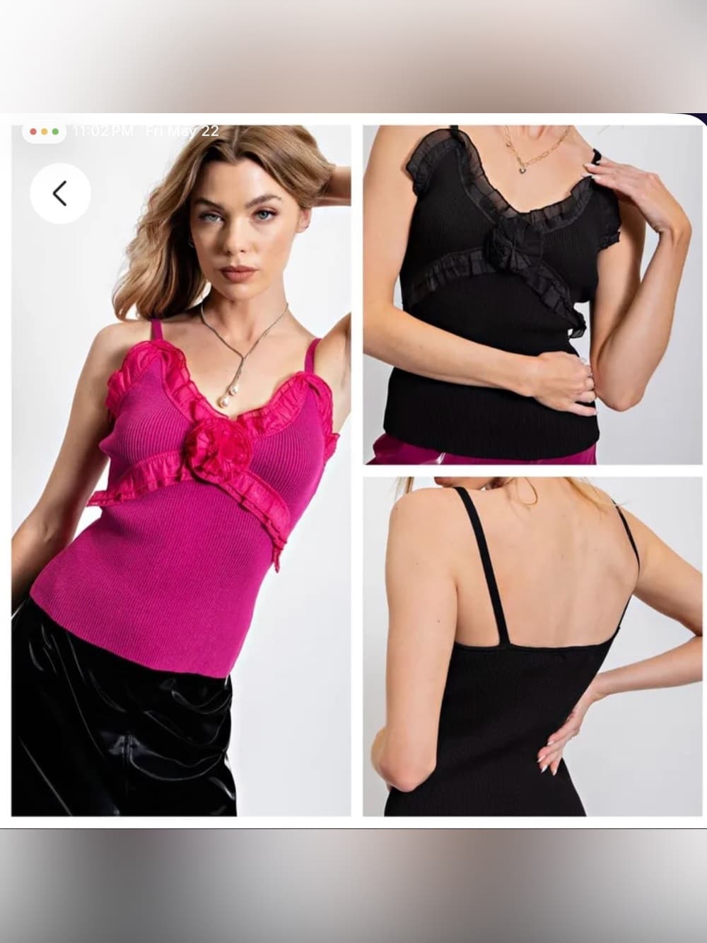 ★ Easel Ribbed Ruffle Cami Tank Floral Rosette Boho Boutique - Thumbnail 14