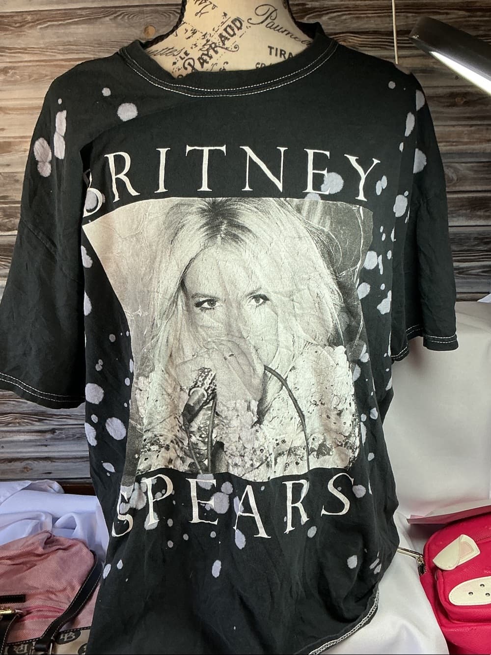 ⭐ Britney Spears Bleached Graphic Band Tee Oversized Cotton Black M - Thumbnail 6