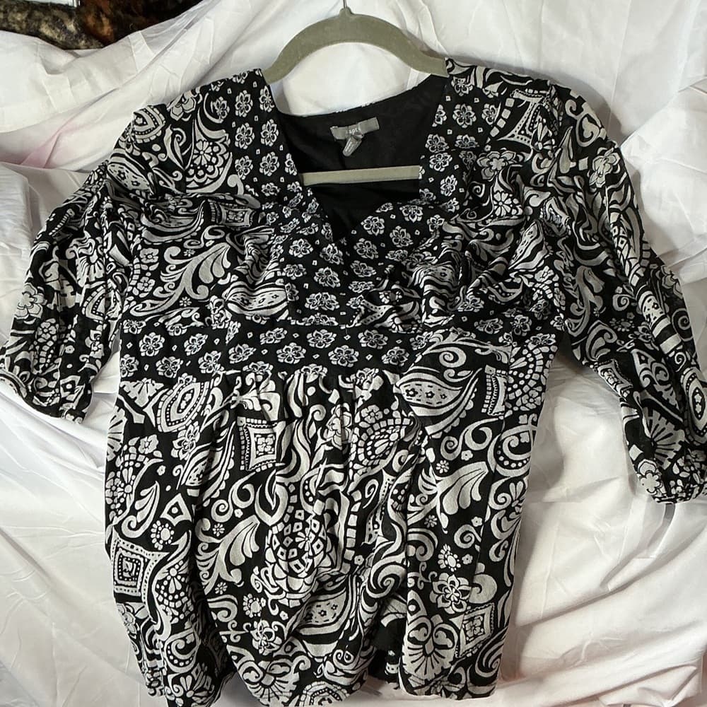 Apt. 9 Black and White Paisley Blouse - Thumbnail 5