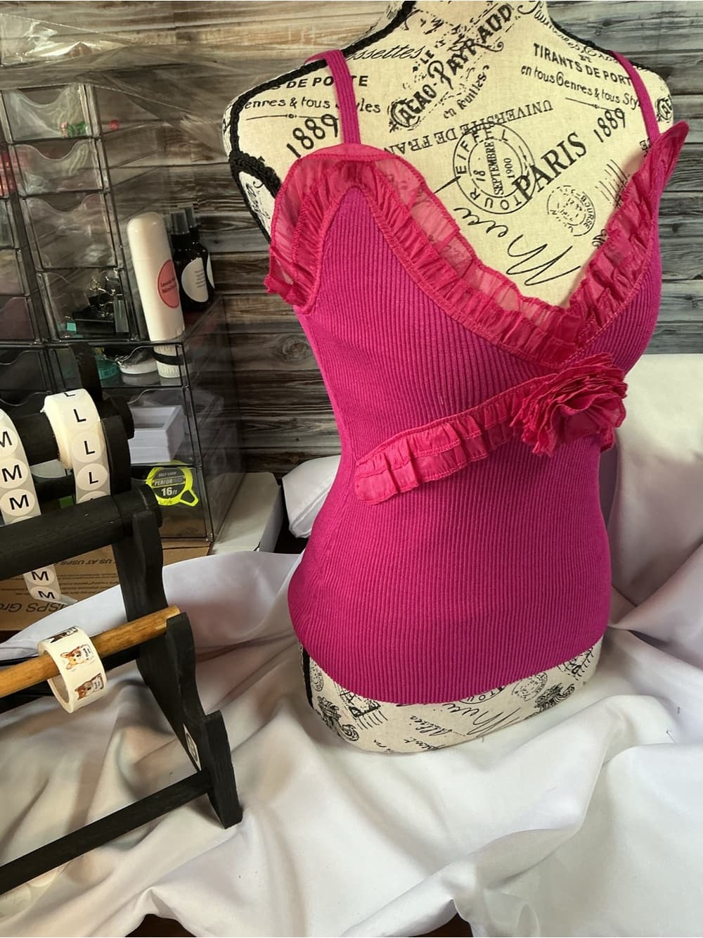 ★ Easel Ribbed Ruffle Cami Tank Floral Rosette Boho Boutique - Thumbnail 7