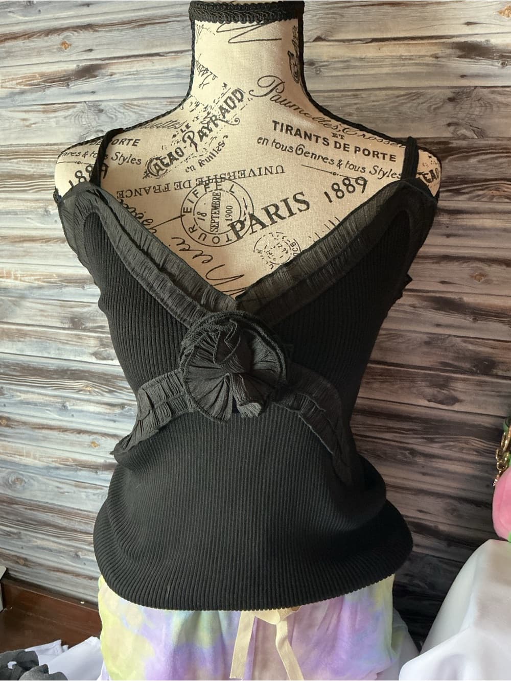 ★ Easel Ribbed Ruffle Cami Tank Floral Rosette Boho Boutique