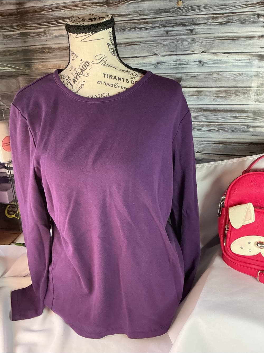 ★ Purple Long Sleeve Knit Top Classic Casual Everyday Essential - Thumbnail 2