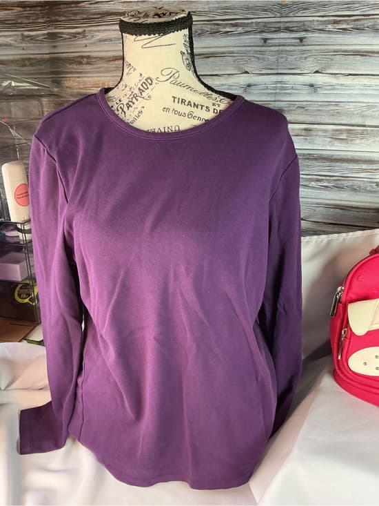 ★ Purple Long Sleeve Knit Top Classic Casual Everyday Essential - Thumbnail 7