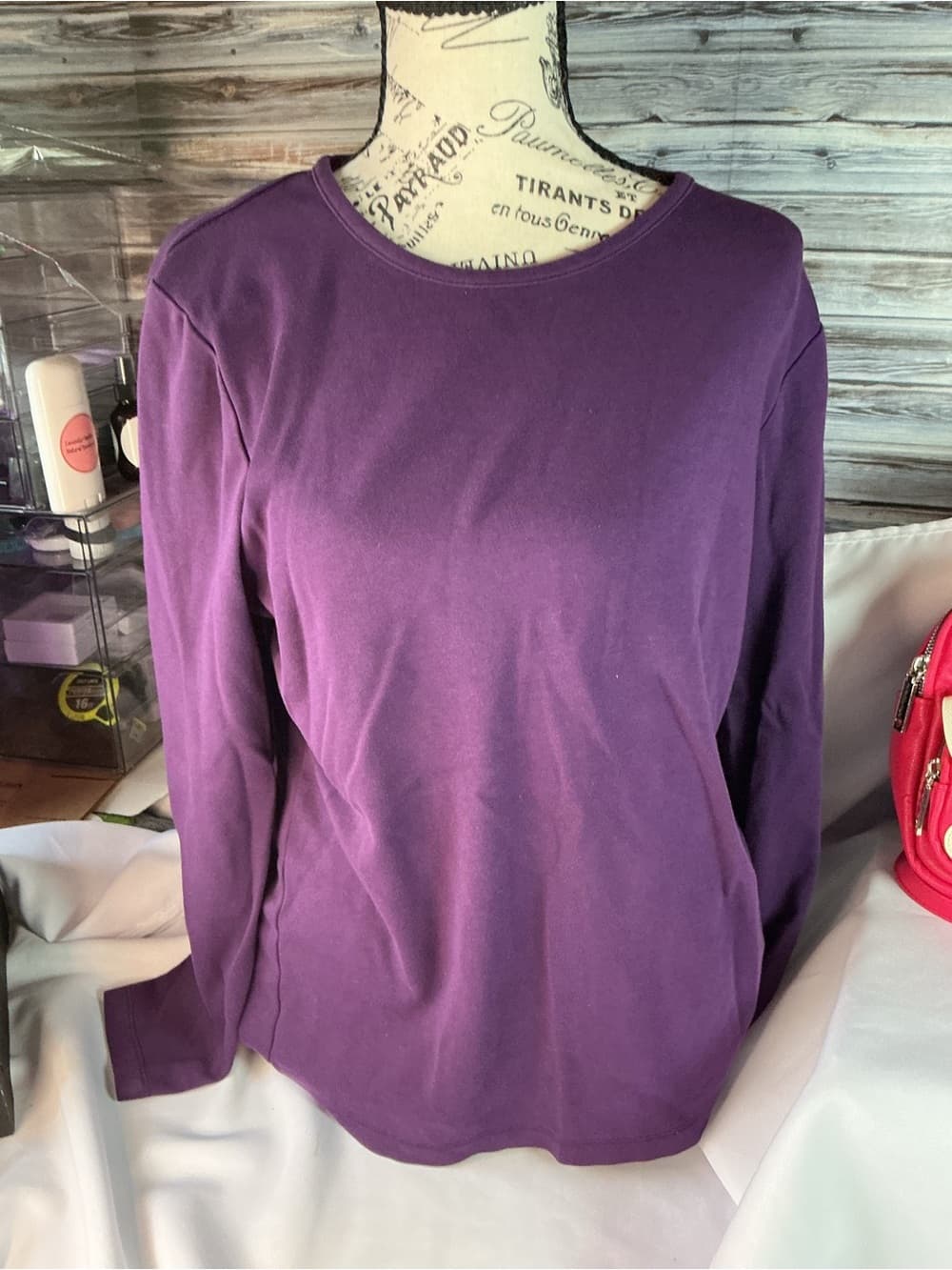 ★ Purple Long Sleeve Knit Top Classic Casual Everyday Essential - Thumbnail 3