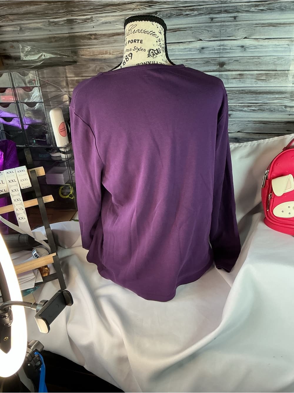 ★ Purple Long Sleeve Knit Top Classic Casual Everyday Essential - Thumbnail 4