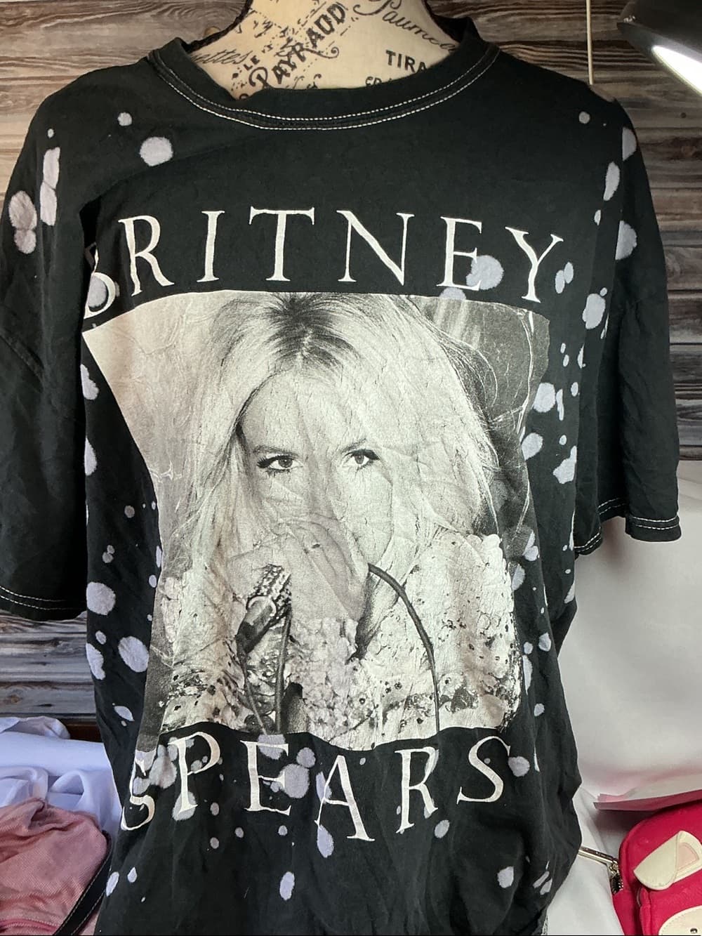 ⭐ Britney Spears Bleached Graphic Band Tee Oversized Cotton Black M
