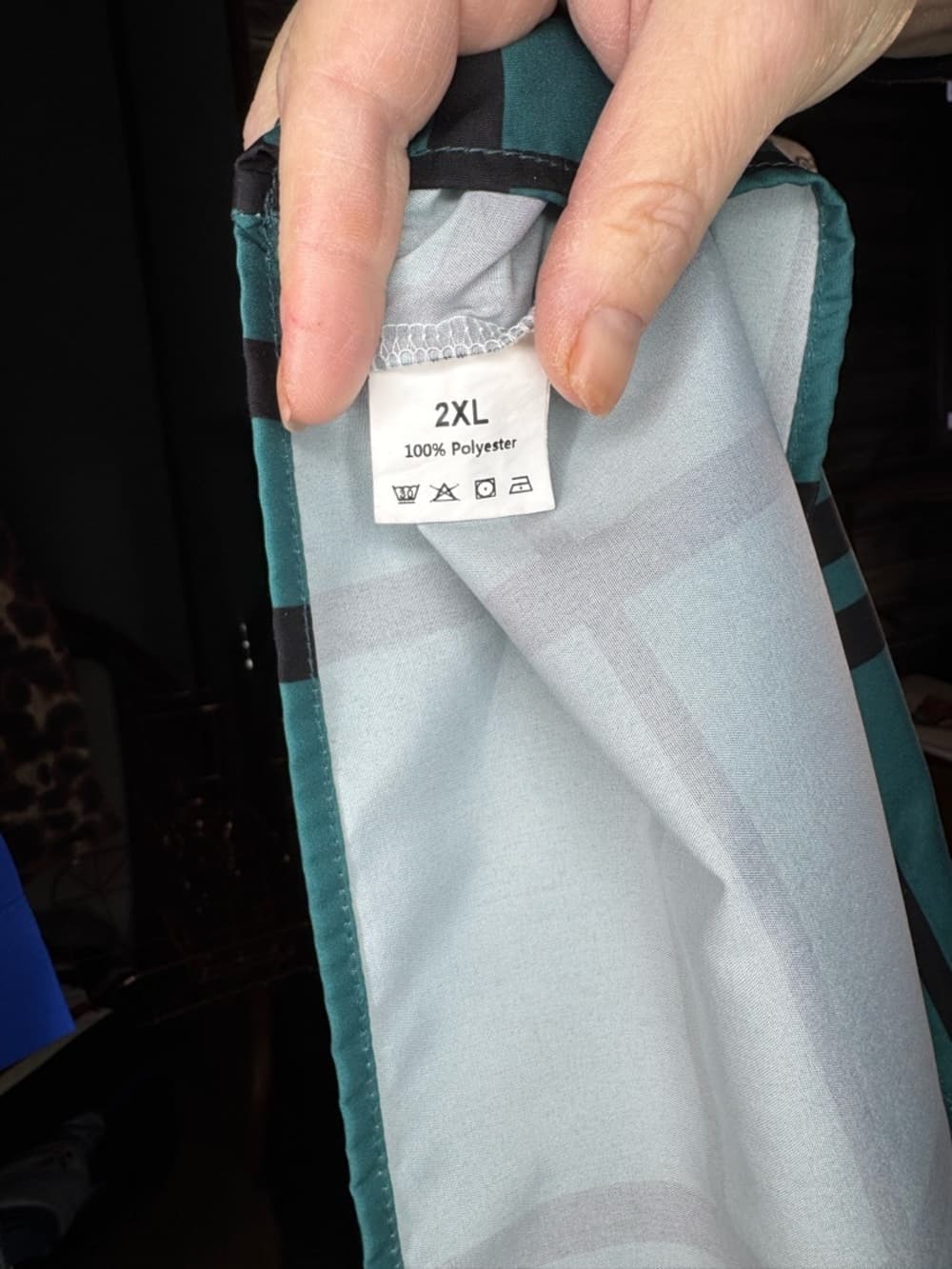 ★ Teal Geometric Plaid Tunic Top Rolled Sleeve Relaxed Fit Blouse - Thumbnail 11