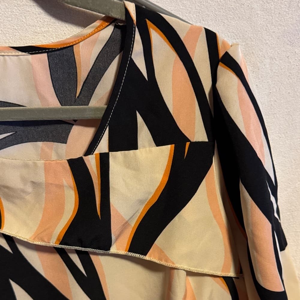 ⭐ Abstract Print Blouse 2XL Neutral Black Tan Short Sleeve Top - Thumbnail 3
