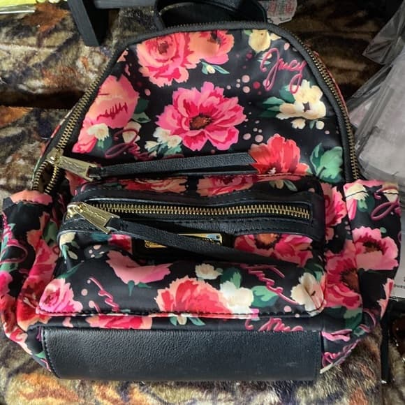 ⭐ Juicy Couture Floral Backpack Black Pink Rose Print Mini Backpack - Thumbnail 6