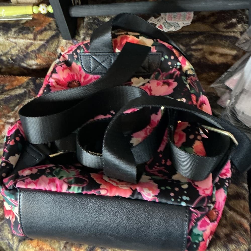 ⭐ Juicy Couture Floral Backpack Black Pink Rose Print Mini Backpack