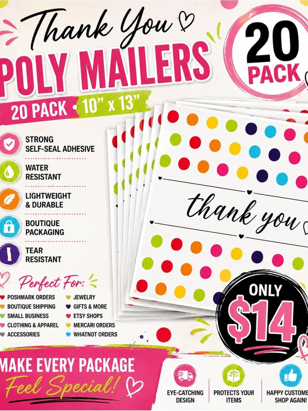 ⭐️ Premium Shipping Bundle Mailers Tissue Bags Thank You Cards Kit